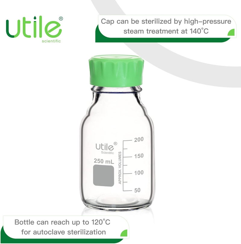 UTILE Media Bottle, 3.3 Borosilicate Glass Bottles with GL45 Screw Caps, 6pcs of 250ml(8.45oz) Lab Media Bottles, PP Material Media Storage Bottle, 4038.0250.6 - Image 4